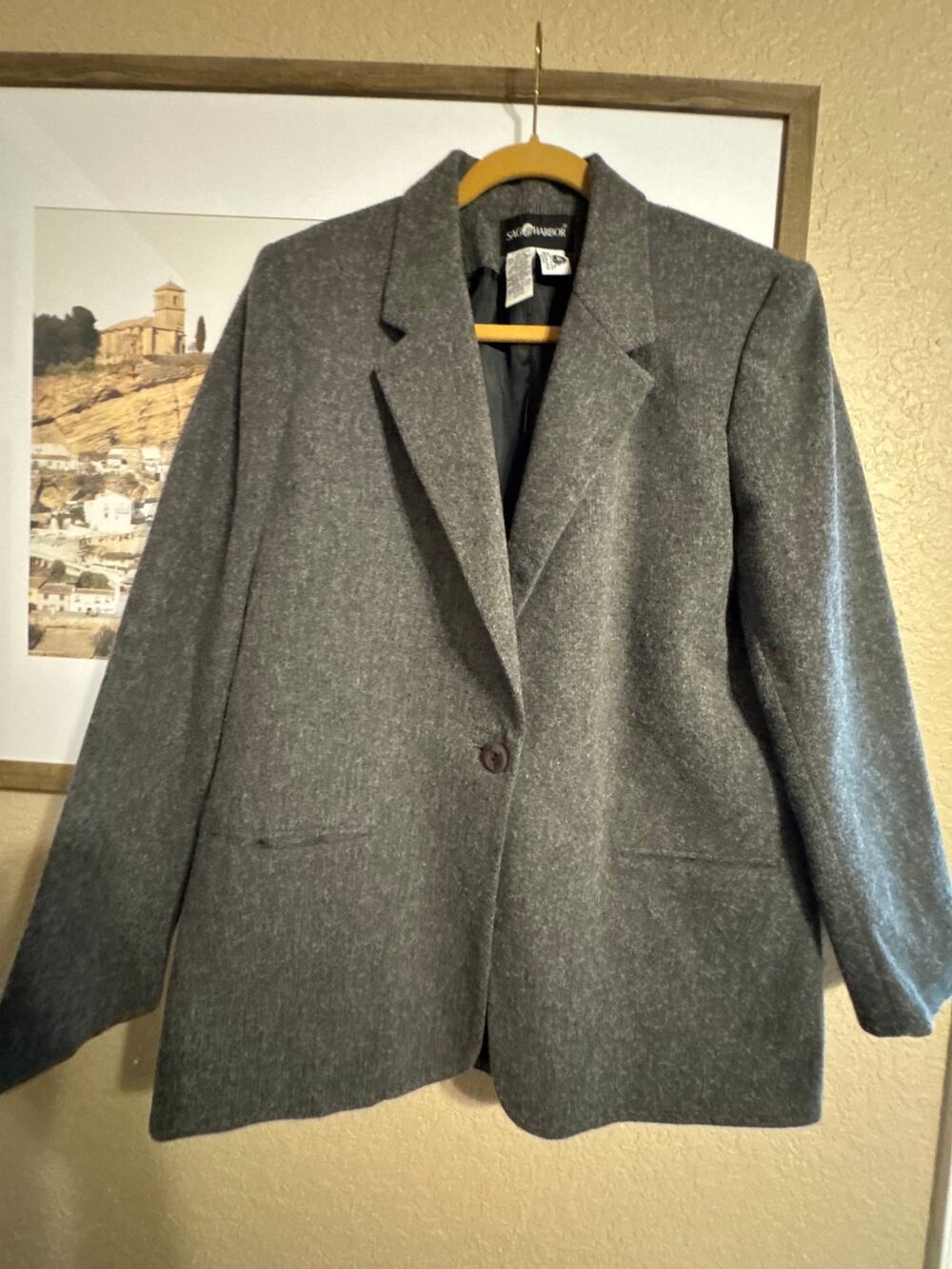 Vintage Sag Harbor Women's Size 14 Heather Gray Wool Blend Button Blazer Jacket